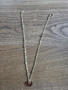 Gold Chain Necklace with Amber Heart Pendant